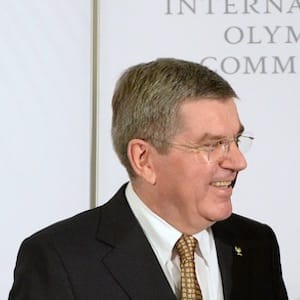 IOC President Thomas Bach and Russian President Vladimir Putin. (AP Photo/Andrej Isakovic, Pool)