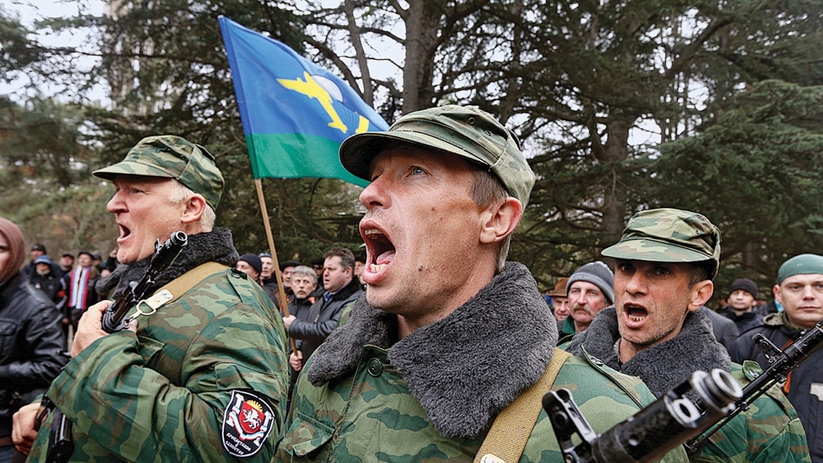 Members of a pro-Russian self defence unit take an oath to the Crimea government in Simferopol