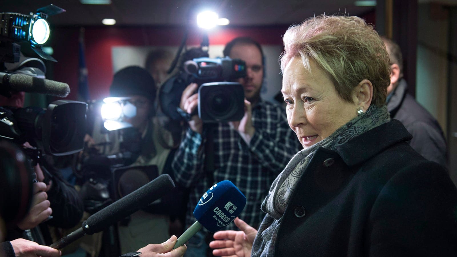 PQ leader Pauline Marois arrives for a meeting Wednesday, March 19, 2014 in Montreal with counselors to prepare for the leaders' debate Thursday. (Paul Chiasson/The Canadian Press)