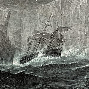 The 'Erebus' and the 'Terror' Among Icebergs. Sir John Franklin (1786-1847) British naval officer and arctic explorer commanded the 1845 expedition of the ships 'Erebus' and 'Terror' to search for the North West Passage. All members of the expedition peri
