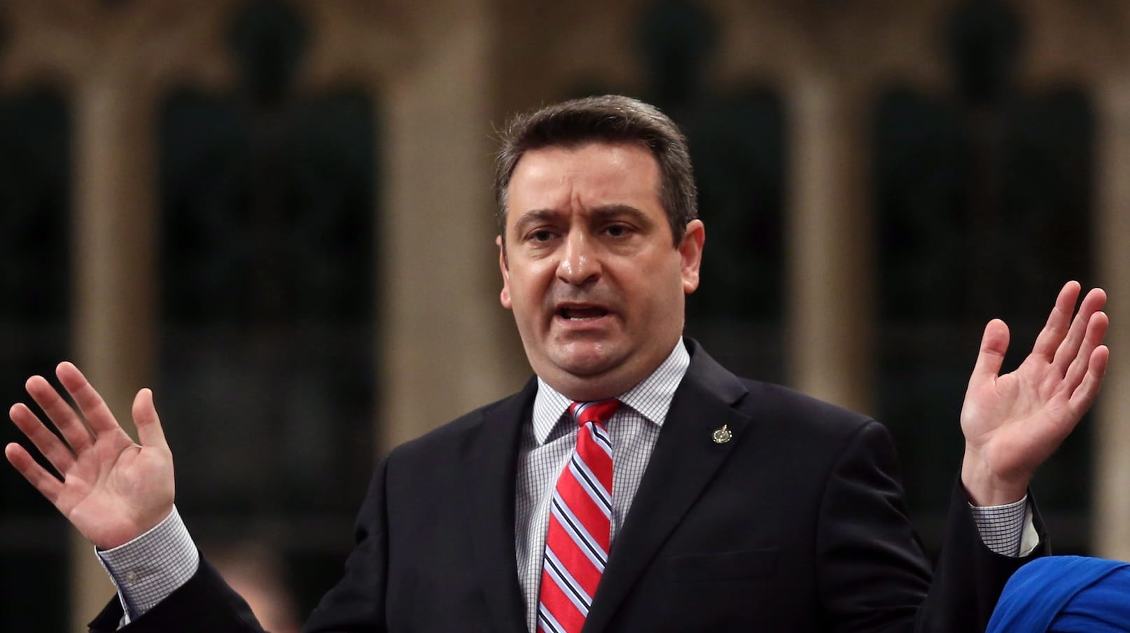 Paul Calandra stands during Question Period in the House of Commons in Ottawa, Friday, May 3, 2013. THE CANADIAN PRESS/Fred Chartrand