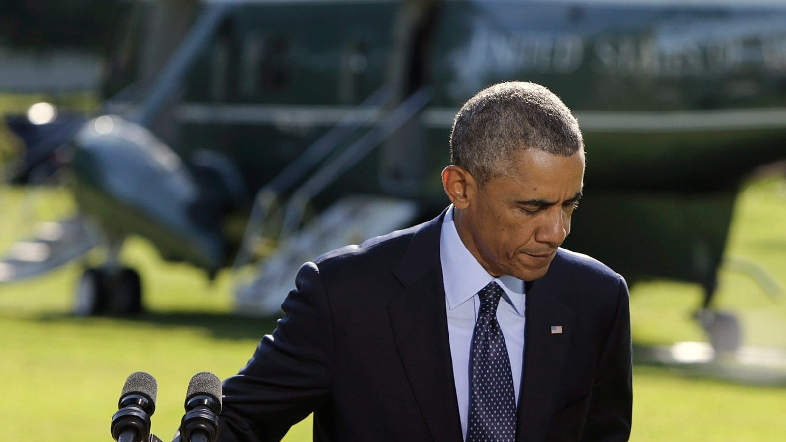 U.S. President Obama leaves a lectern at the White House in Washington after delivering a statement regarding air strikes on Islamic State positions in Syria