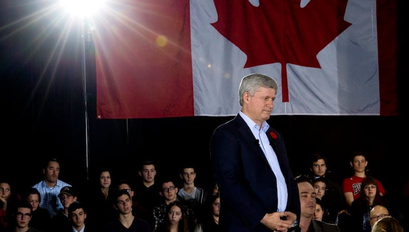 Prime Minister Stephen Harper announces tax cuts and increased benefits for families at the Joseph and Wolf Lebovic Jewish Community Campus in Vaughan, Ont. (Nathan Denette/CP)