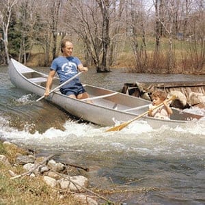 An undated photo of Pierre and Justin Trudeau canoeing. Justin Trudeau