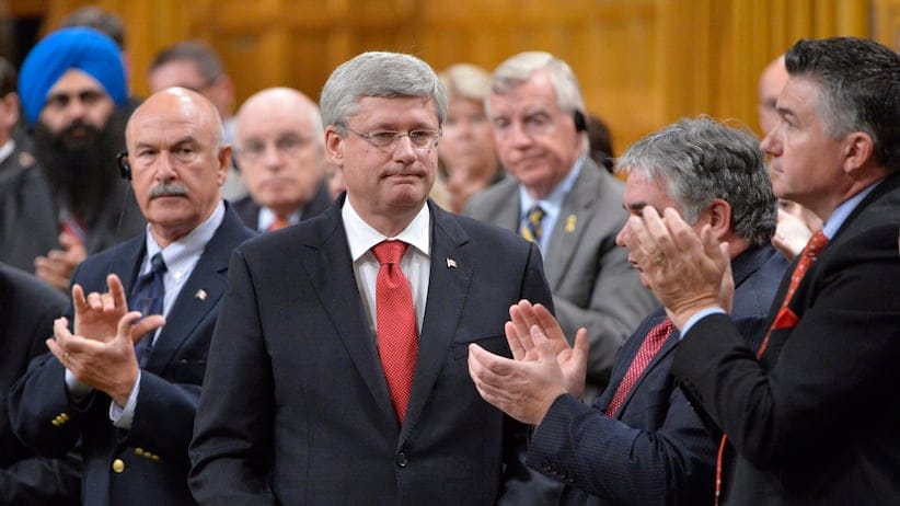 Prime Minister Stephen Harper is applauded in the House of Commons on Friday. (Adrian Wyld/CP)