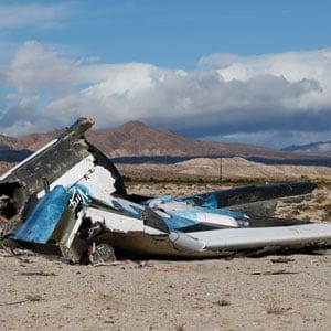 Piece of debris is seen near the crash site of Virgin Galactic's SpaceShipTwo near Cantil