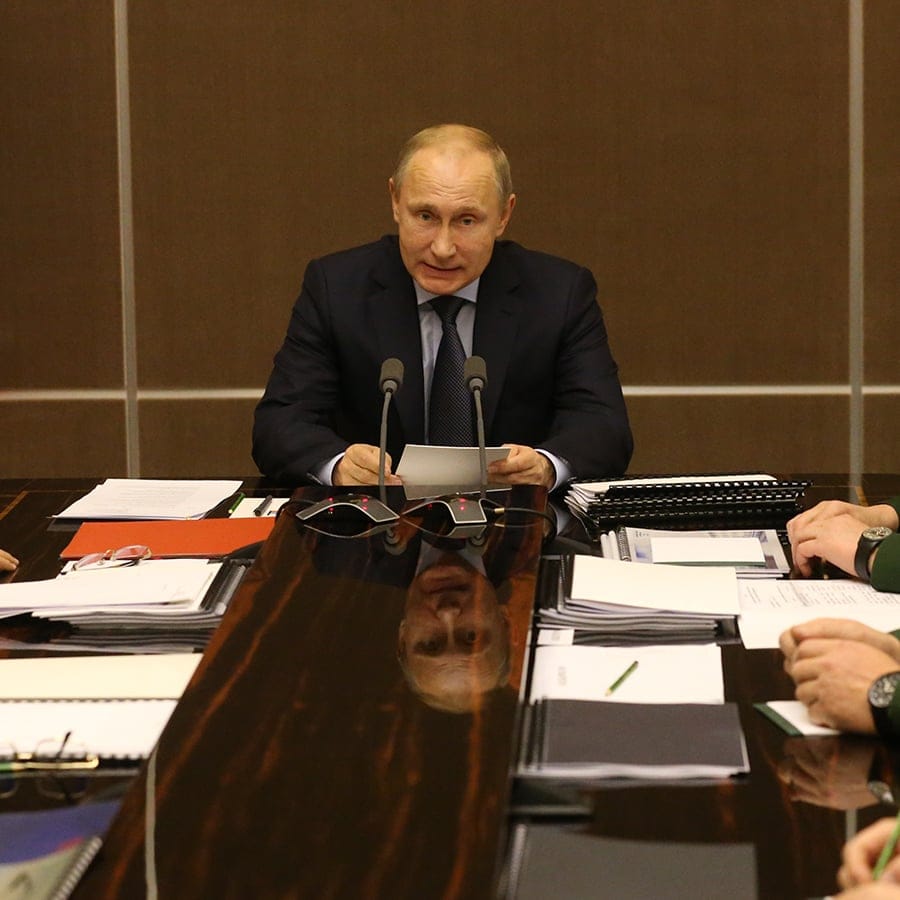 Russian President Vladimir Putin Attends A Meeting With The Russian Defence Ministry