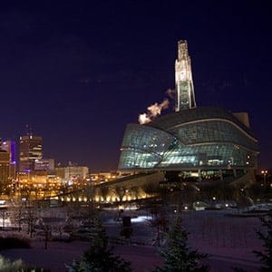 Winnipeg cityscape at night. Photograph by John Woods