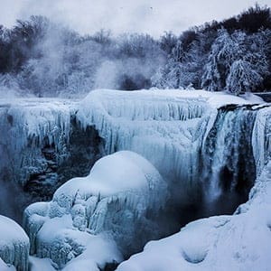 A partially frozen Niagara Falls is seen on American side during sub freezing temperatures