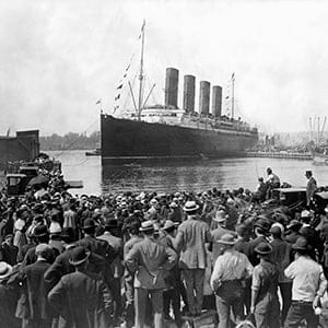 Cunard Liner Lusitania Departing New York