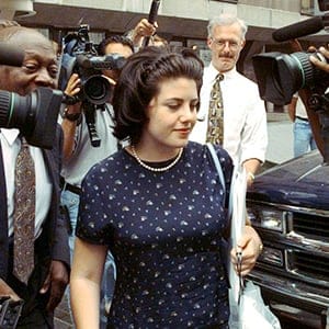 Monica Lewinsky leaving the office of her lawyer, Plato Cach