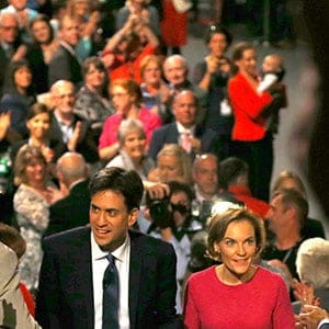 Britain's opposition Labour Party leader Ed Miliband and his wife Justine Thornton leave  following his speech at the Labour Party's annual conference in Manchester
