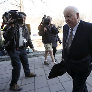 Suspended Senator Duffy arrives at the courthouse in Ottawa