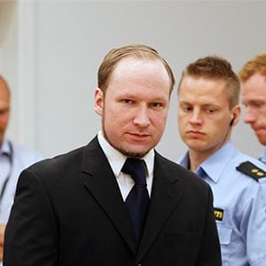 Norwegian mass killer Anders Behring Breivik attends his trial in a courtroom in Oslo