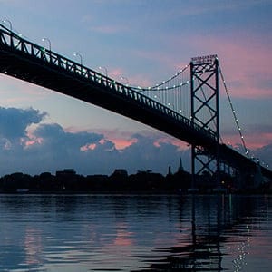 Built in 1929, the Ambassador Bridge that joins Detroit and Windsor is
the busiest international border crossing in North America in terms of
trade volume. It is owned by US billionaire "Matty" Maroun.
Photograph by Lana Slezic