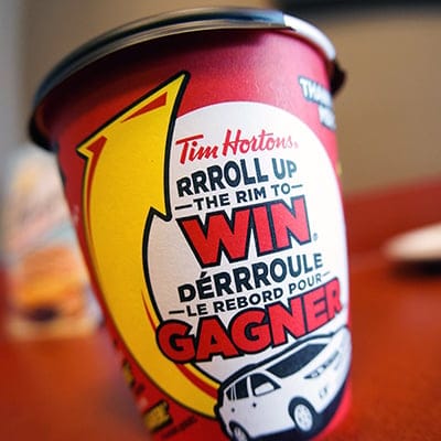 Tim Hortons small size coffee cup with the Roll up the Rim contest label. THE CANADIAN PRESS IMAGES/Mario Beauregard