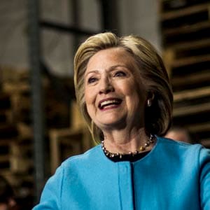 KEENE, NEW HAMPSHIRE - APRIL 20:  Secretary Hillary Clinton goes to greet old friends after participating in a roundtable discussion with workers from Whitney Brothers children's furniture makers in Keene, New Hampshire on Monday, April 20, 2015. (Melina Mara/The Washington Post/Getty Images)