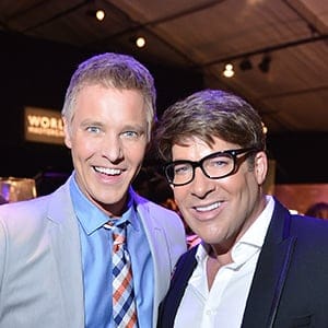 TORONTO, ON - MARCH 18:  CBC TV personality Steven Sabados and Chris Hyndman attend World MasterCard Fashion Week Fall 2013 Collection at David Pecaut Square on March 18, 2013 in Toronto, Canada. George Pimentel/IMG/Getty Images