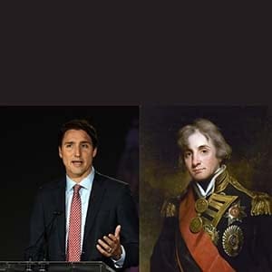 Justin Trudeau, left, and Admiral Horatio Nelson. (Sean Kilpatrick/CP &amp; Roger Viollet Collection/Getty Images)