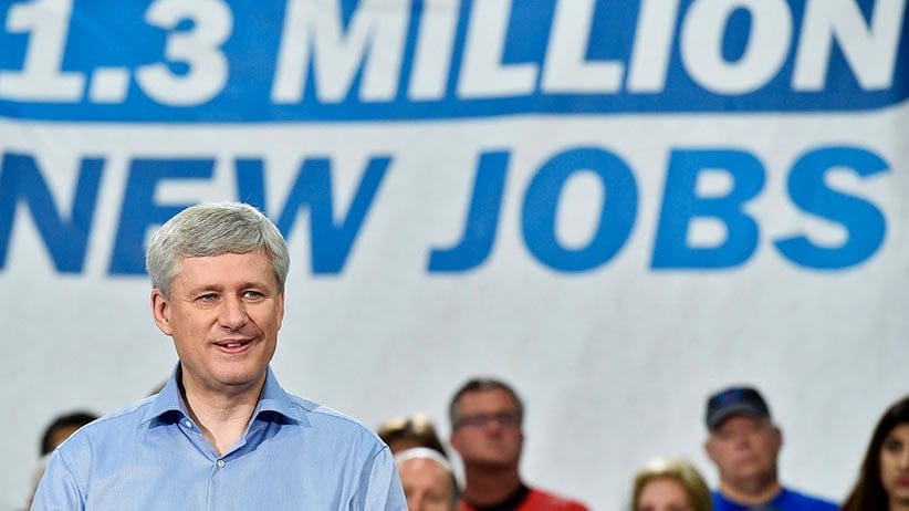 Conservative Leader Stephen Harper speaks during a campaign stop at Global Systems Emissions Inc., in Whitby, Ont., on Tuesday, October 6, 2015. Nathan Denette/CP