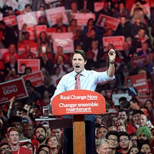 Liberal Leader Justin Trudeau addresses a campaign rally in Brampton, Ont. on Sunday, October 4, 2015. (Paul Chiasson/CP)