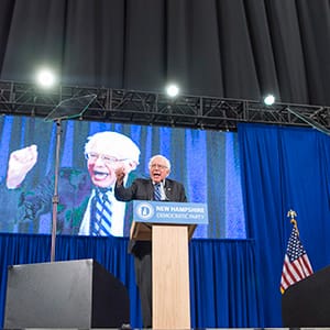 MANCHESTER, NH - SEPTEMBER 19:  Democratic Presidential candidate Senator Bernie Sanders (I-VT) talks on stage during the New Hampshire Democratic Party State Convention on September 19, 2015 in Manchester, New Hampshire.  (Scott Eisen/Getty Images)