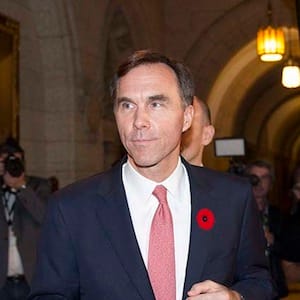 Minister of Finance William Morneau leaves the foyer after speaking to reporters on Parliament Hill after being sworn in earlier in the day, on Wednesday, Nov. 4, 2015, in Ottawa. (Justin Tang/CP)