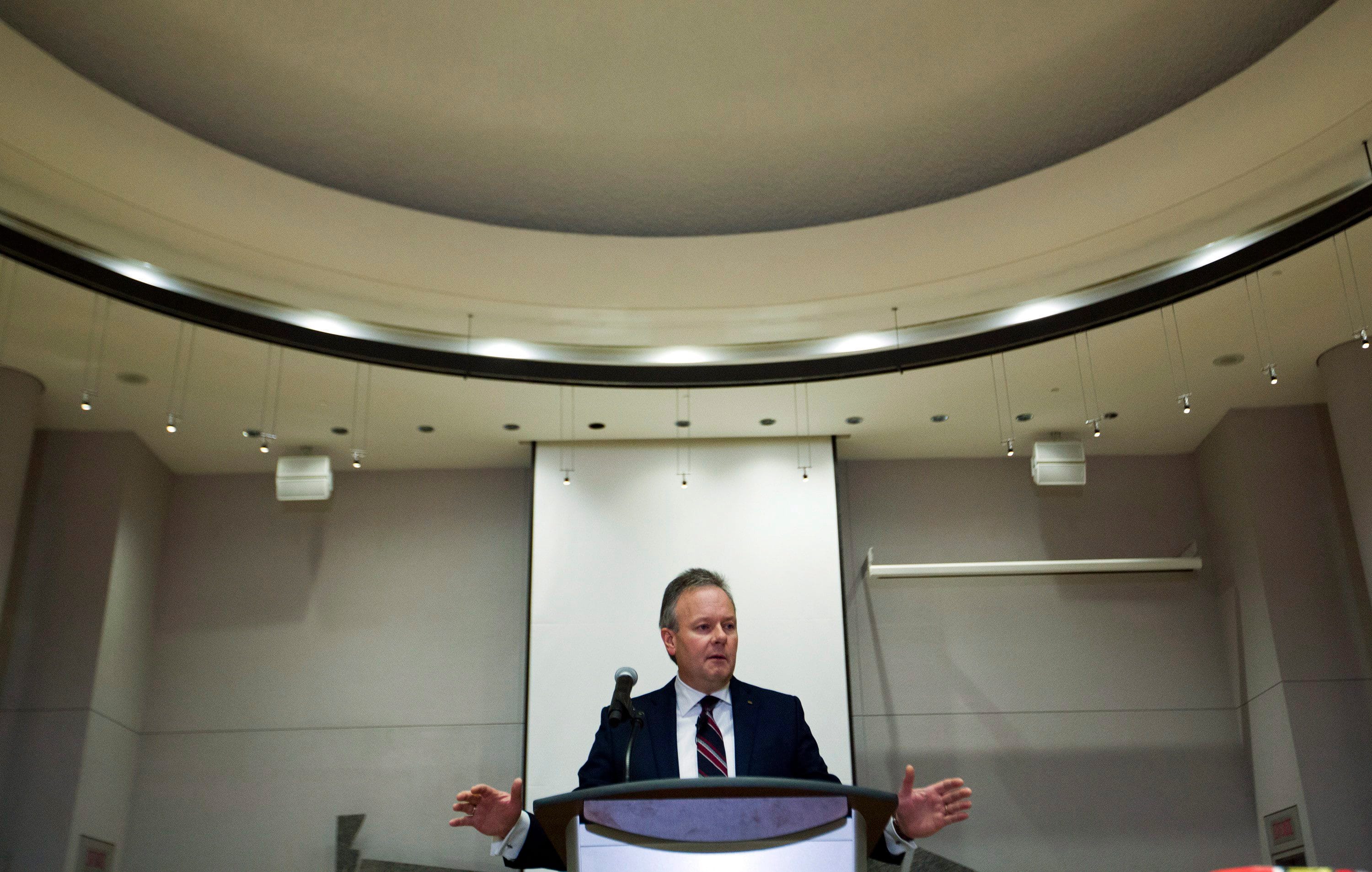 Stephen S. Poloz, Governor of the Bank of Canada delivers a speech at Ottawa City Hall Council Chambers, in Ottawa, on Thursday, January 7, 2016. (Fred Chartrand/CP)