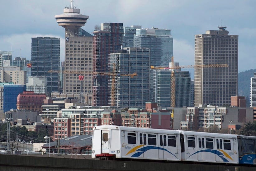 A sky train is pictured in downtown Vancouver, Saturday, March 14, 2015. THE CANADIAN PRESS/Jonathan Hayward