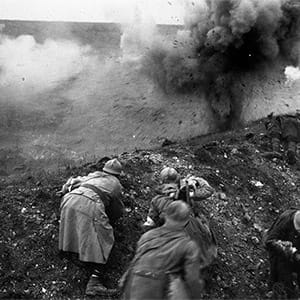 French troops under shellfire during the Battle of Verdun. (General Photographic Agency/Getty Images)