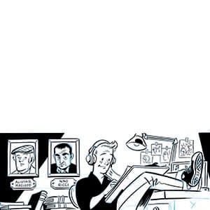 Scott Chantler drew this cartoon of what it was like for him to be the University of Windsor's first Cartoonist-in-Residence. The position, typically a Writer-in-Residence role, has been previously held by writers W.O. Mitchell, Alistair MacLeod and Nino Ricci. (Illustration by Scott Chantler)
