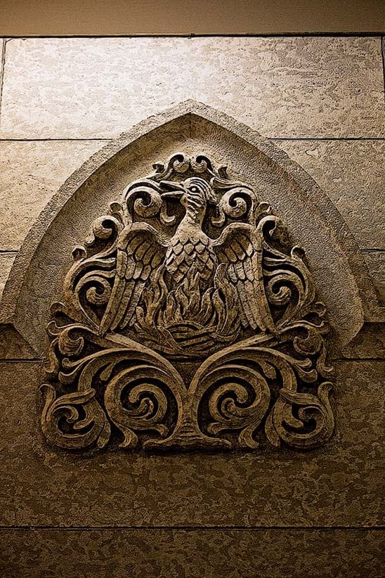 A carving of a phoenix above the Prime Minister's Centre Block office door. (Photograph by Carla Antonio)