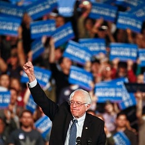 DENVER, CO - FEBRUARY 13: Democratic Presidential candidate Bernie Sanders (D-VT)  thanks supporters after speaking at a rally on February 13, 2016 in Denver, Colorado. Sanders spoke about keeping big money out of politics, climate change and making college affordable and drew an overflow crowd. (Marc Piscotty/Getty Images)