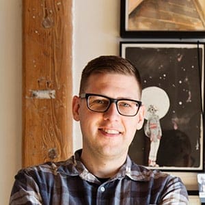 Artist Jeff Lemire in his studio. (Photograph by Kayla Chobotiuk)