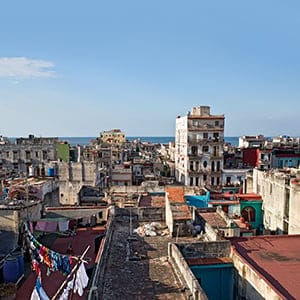 View of Havana from the luxurious La Guarida restaurant, a famous first stop for all celebrity visits.
