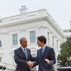 President Barack Obama and Canadian Prime Minister Justin shake hands following the conclusion of their joint news conference, Thursday, March 10, 2016, in the Rose Garden of the White House in Washington. (Pablo Martinez Monsivais/AP)