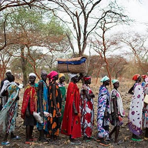 Women are screened for malnutrition at a joint UNICEF-WFP Rapid Response Mission (RRM), which delivers critical supplies and services to those displaced by conflict, in Nyanapol, northern Jonglei, March 3, 2015. The U.N. Security Council on Tuesday established a sanctions regime for South Sudan but stopped short of imposing worldwide travel bans and asset freezes on officials in the conflict-torn country or an arms embargo. Conflict has been rife in the world's youngest country since December 2013 when fighting erupted in the capital Juba between soldiers allied to President Salva Kiir and those loyal to his former deputy, Riek Machar. (Siegfried Modola/Reuters)
