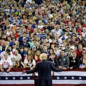 Republican presidential candidate Donald Trump speaks at a rally at Valdosta State University in Valdosta, Ga., Monday, Feb. 29, 2016. (AP Photo/Andrew Harnik)
