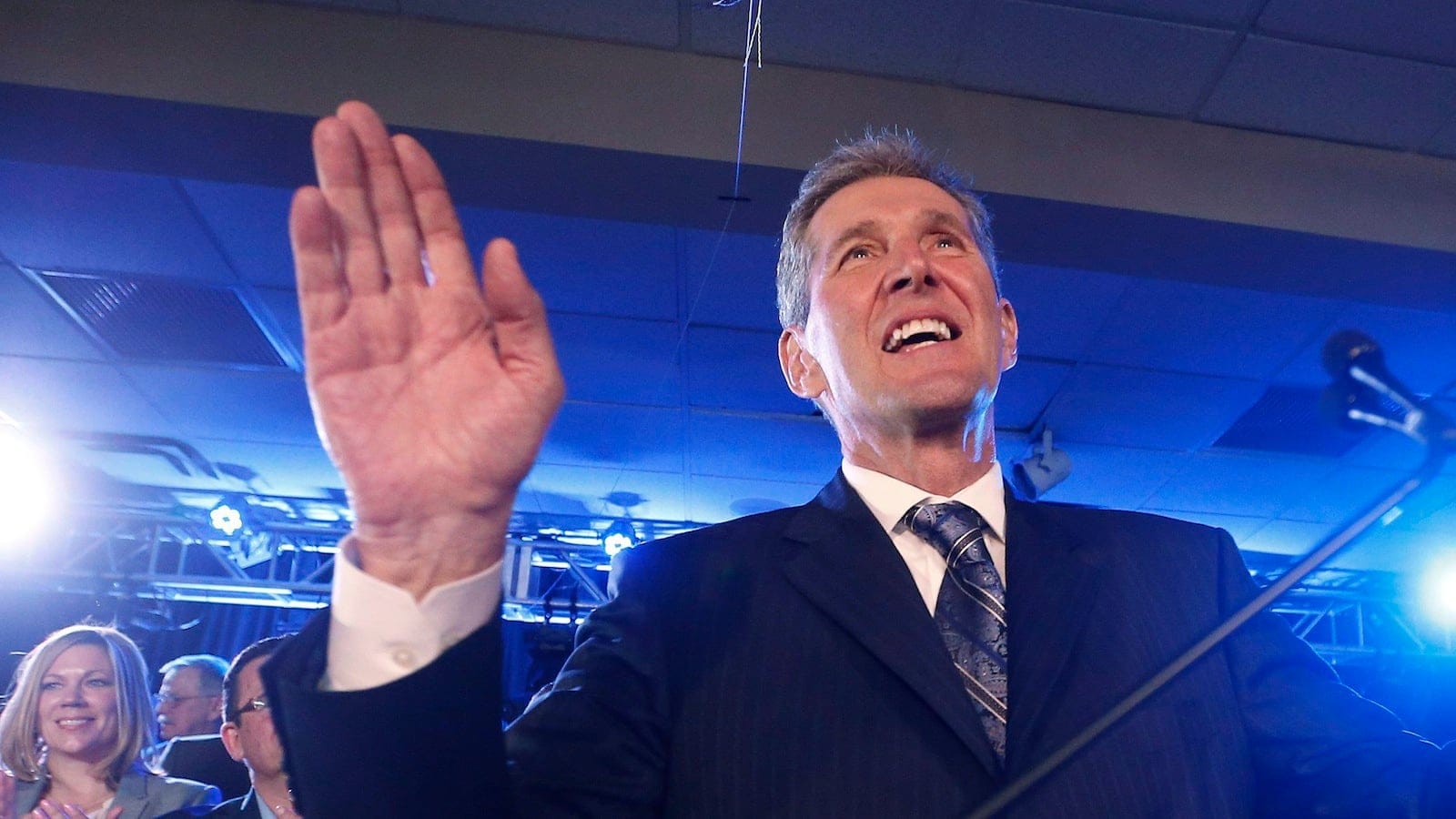 Manitoba PC leader Brian Pallister speaks at his party's election victory party in Winnipeg, Tuesday, April 19, 2016. Pallister's Progressive Conservatives routed Premier Greg Selinger and the NDP to put an end to 16 years of orange power. THE CANADIAN PRESS/John Woods
