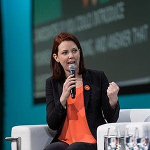 Jennifer Hollett at the NDP Convention in Edmonton on April 9, 2016.  (Jenna Marie Wakani/NDP)