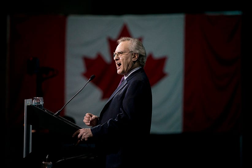 Former Ontario New Democratic Party leader Stephen Lewis  speaks during the 2016 NDP Federal Convention in Edmonton Alberta, April 9, 2016. Jason Franson for Maclean's Magazine.