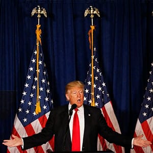 Republican U.S. presidential candidate Donald Trump delivers a foreign policy speech at the Mayflower Hotel in Washington, United States, April 27, 2016.  (Jim Bourg/Reuters)