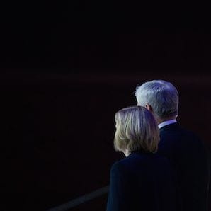 Former prime minister Stephen Harper, back, and his wife Laureen Harper walk on stage for his address to delegates during the 2016 Conservative Party Convention in Vancouver, B.C. on Thursday May 26, 2016. THE CANADIAN PRESS/Darryl Dyck
