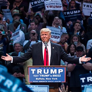 Republican presidential candidates Donald Trump speaks during a campaign event at the First Niagara Center in Buffalo, NY on Monday April 18, 2016. (Jabin Botsford/Washington Post/Getty)