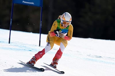 Lauren Woolstencroft of Canada races to a gold medal finish in the women's Super-G, standing, during the 2010 Winter Paralympic Games in Whistler, Friday, March 19, 2010.  Woolstencroft has now won four gold medals at the 2010 Paralympic Games.  (Jonathan Hayward/CP)