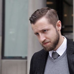 Vice Media reporter Ben Makuch leaves Ontario Superior Court in Toronto on Monday, Feb. 29, 2016. RCMP are trying to force Vice to turn over materials related to interviews Makuch did in 2014 with suspected terrorist, Farah Shirdon, of Calgary. THE CANADIAN PRESS/Colin Perkel