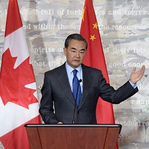 China's Minister of Foreign Affairs Wang Yi (left) and Canada's Minister of Foreign Affairs Stephane Dion participate in a press conference on Wednesday, June 1, 2016 in Ottawa. THE CANADIAN PRESS/Justin Tang