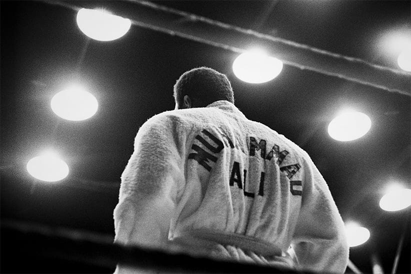 Rear view of American boxer Muhammad Ali, wearing a robe in the boxing ring, San Juan, Puerto Rico.  (Brian Hamill/Getty Images)