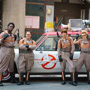 Ghostbuster's Patty Tolan (Leslie Jones), Abby Yates (Melissa McCarthy), Erin Gilbert (Kristen Wiig) and Jillian Holtzmann (Kate McKinnon) in Columbia Pictures' GHOSTBUSTERS. (Hopper Stone/Colombia Pictures)