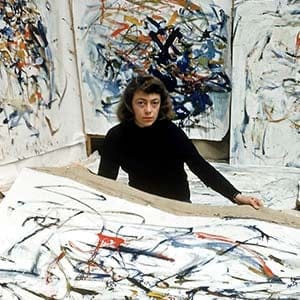 FRANCE - SEPTEMBER 1956:  Portrait of American-born painter Joan Mitchell in her studio.  (Loomis Dean/The LIFE Picture Collection/Getty Images)